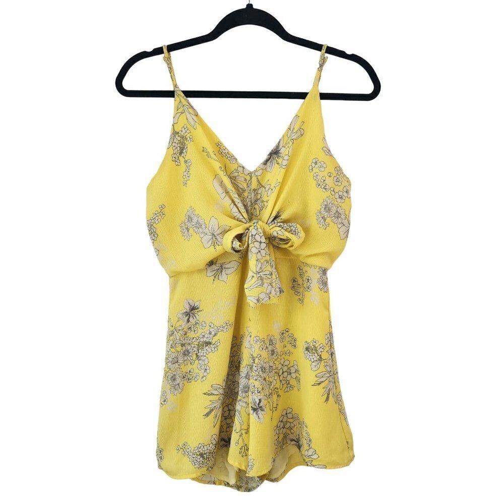 Lush Lemonade Yellow Floral Chiffon Sleeveless Romper Women's M - Picture 2 of 9